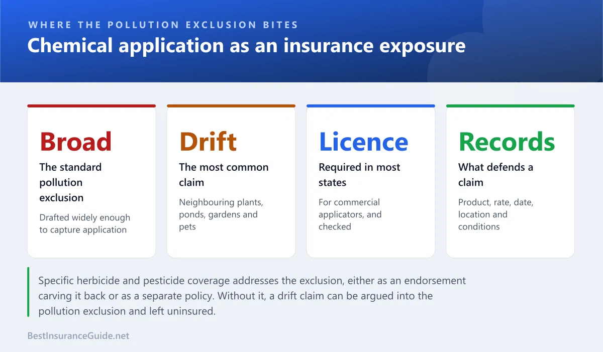 Statistics panel showing why chemical application creates an exposure that general liability does not straightforwardly cover