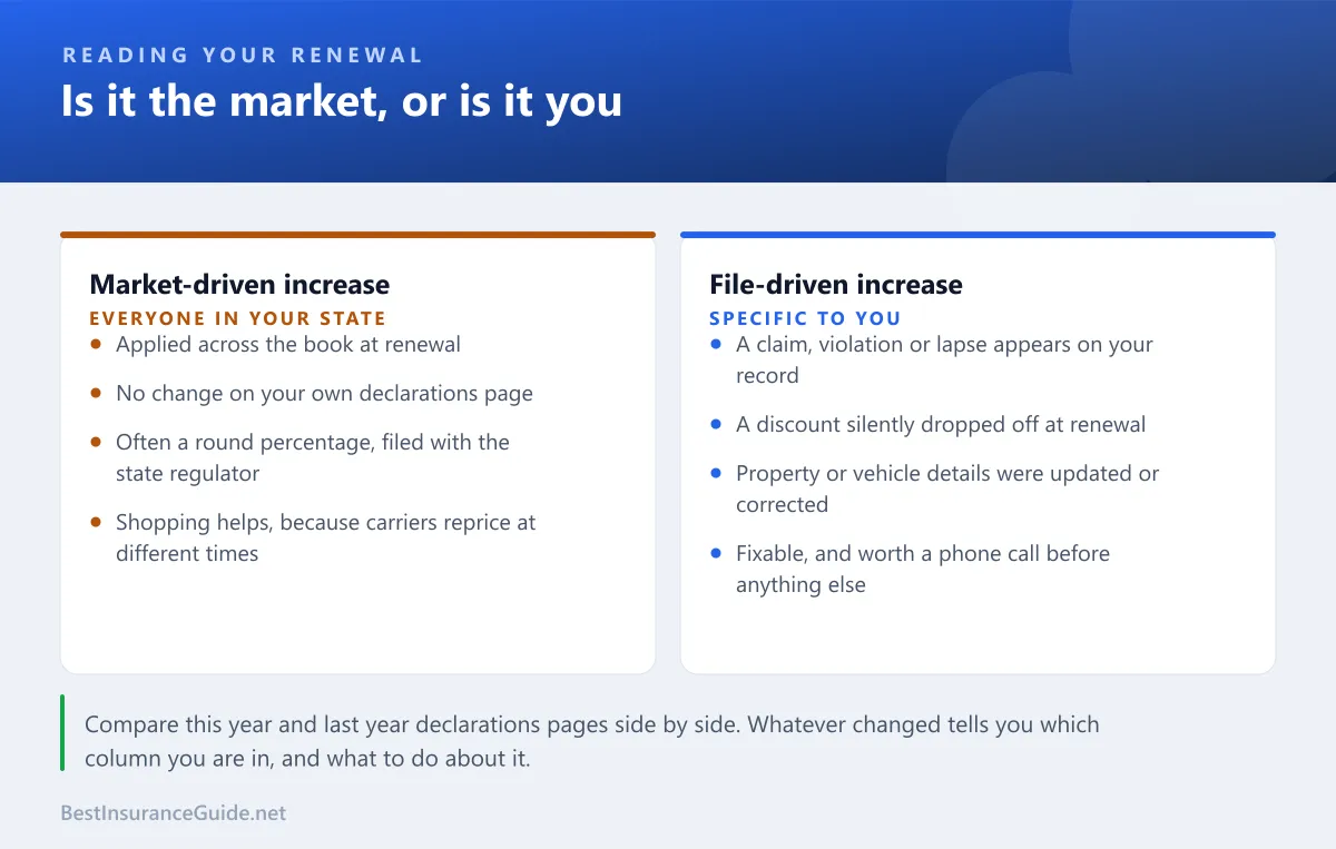 Comparison of a market-driven increase against an increase specific to your own file