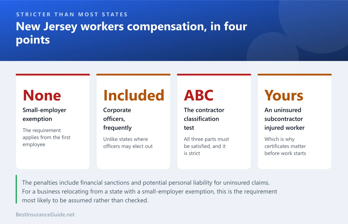 Statistics panel showing why New Jersey workers compensation requirements are stricter than in most states