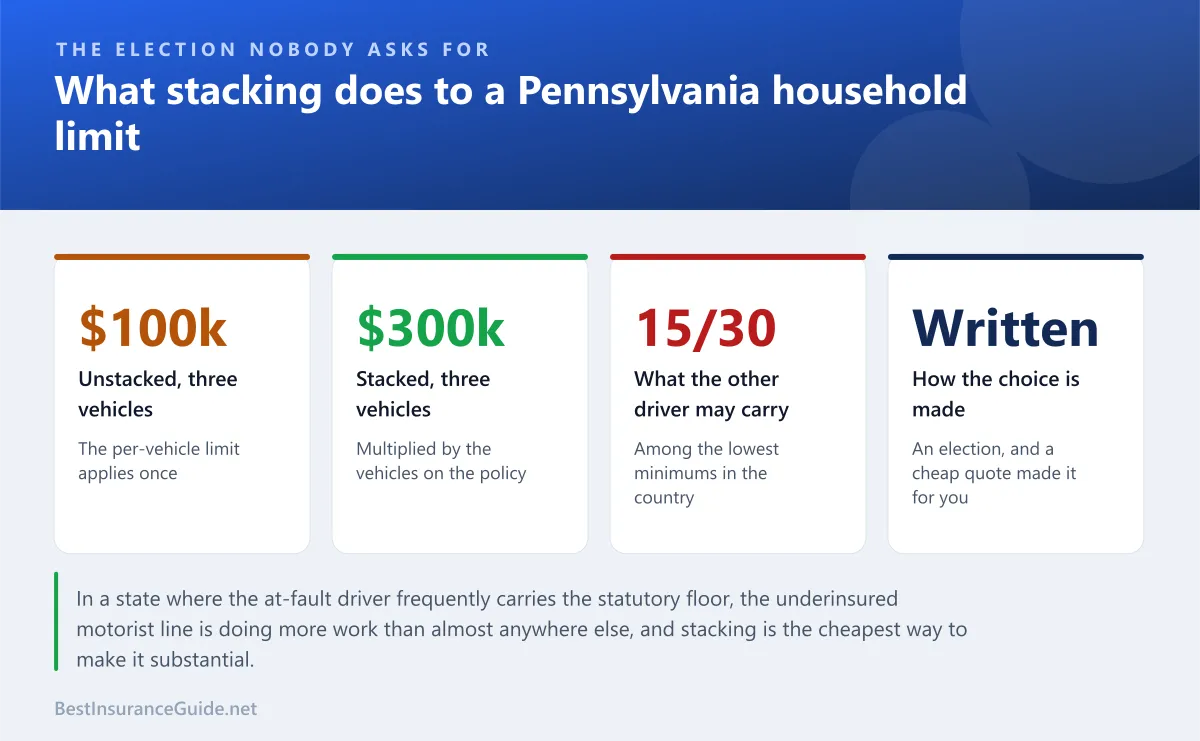 Statistics panel showing how stacked uninsured motorist coverage multiplies the limit available in a Pennsylvania household